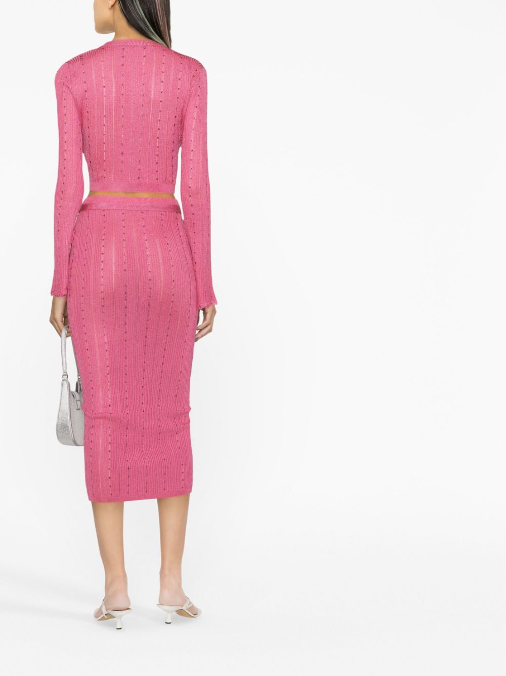 Shop Alessandra Rich Embellished Knitted Midi Skirt In Pink