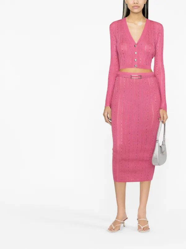 Alessandra Rich Embellished Knitted Midi Skirt Pink FARFETCH IN
