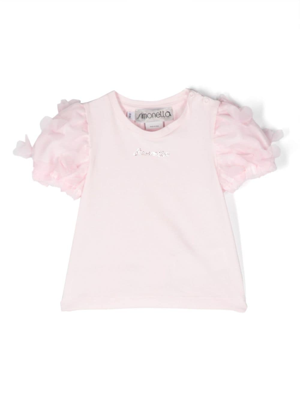 Simonetta Babies' Crystal-embellished Logo T-shirt In Pink