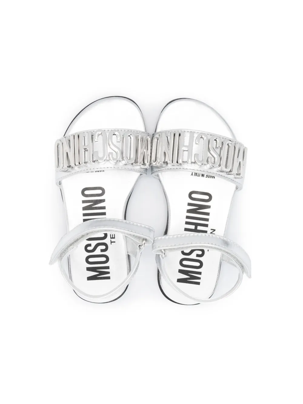 Moschino Logo Flat Sandals In Silver
