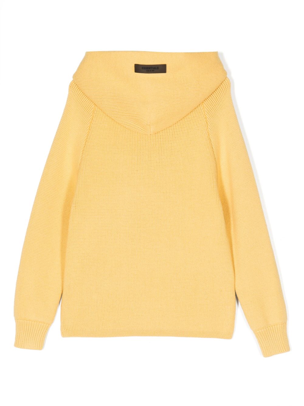 Shop Essentials Logo-patch Knitted Hoodie In Yellow