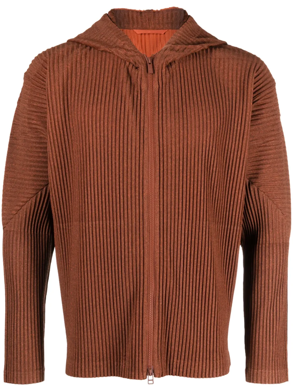 Issey Miyake Pleated Zip-up Hoodie In Brown | ModeSens