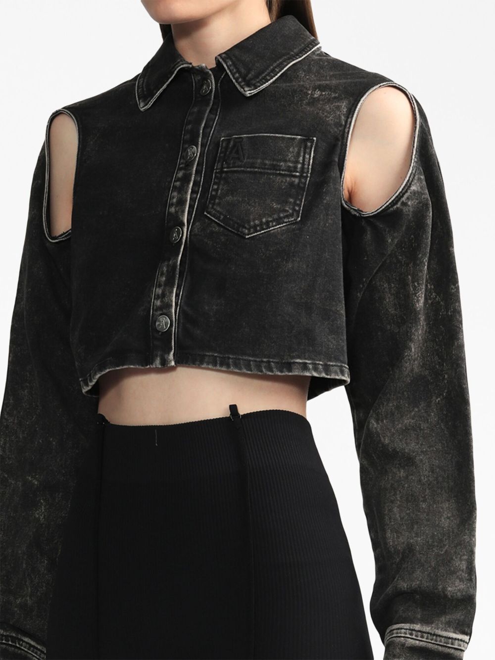 Shop Andreädamo Cut-out Cropped Shirt In Black