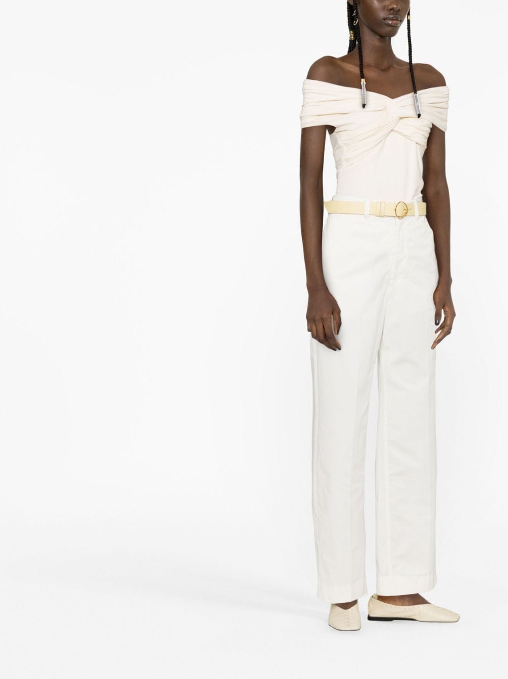 Shop Lemaire High-waisted Straight-leg Trousers In White