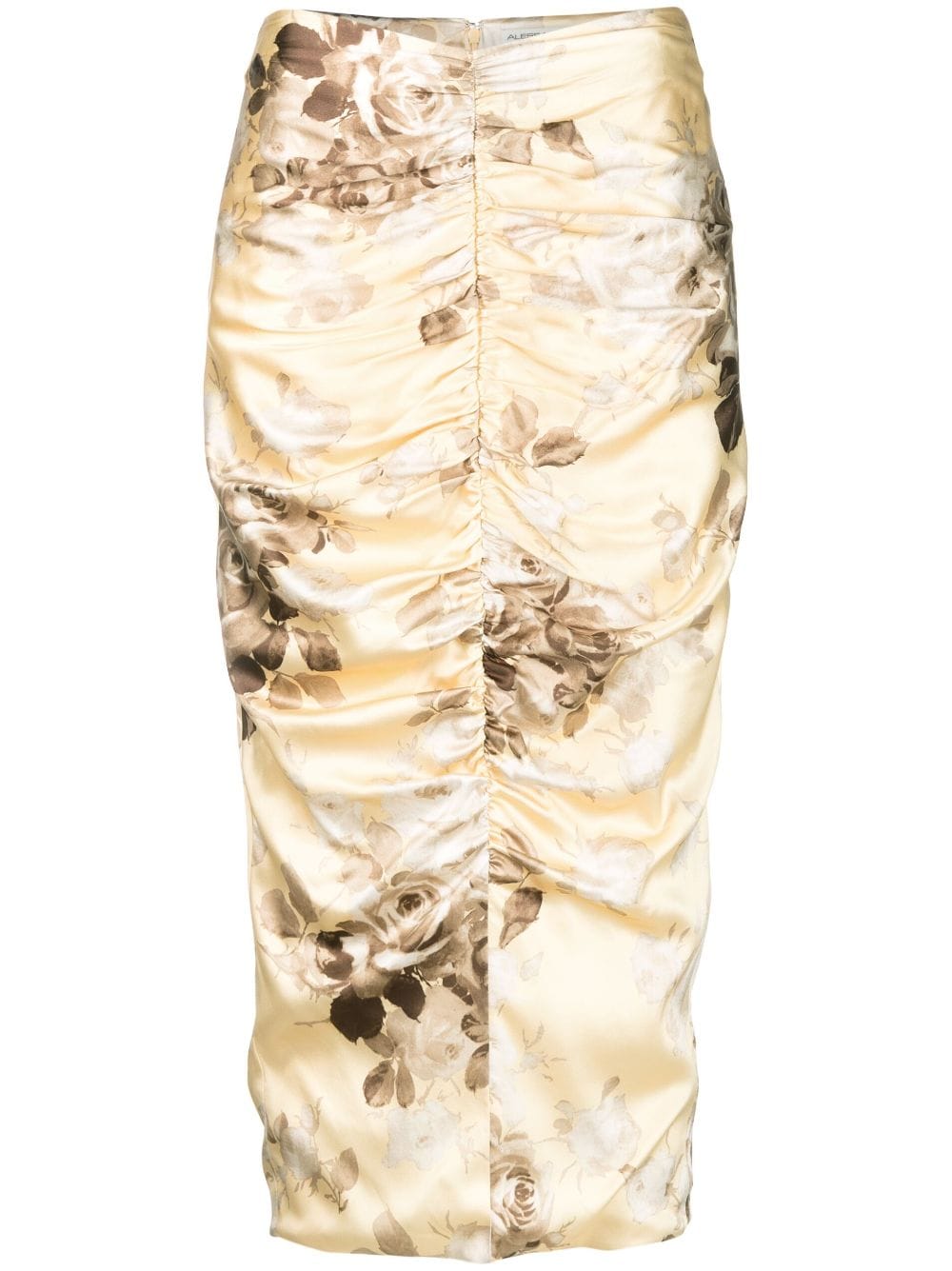 rose-print ruched pencil skirt