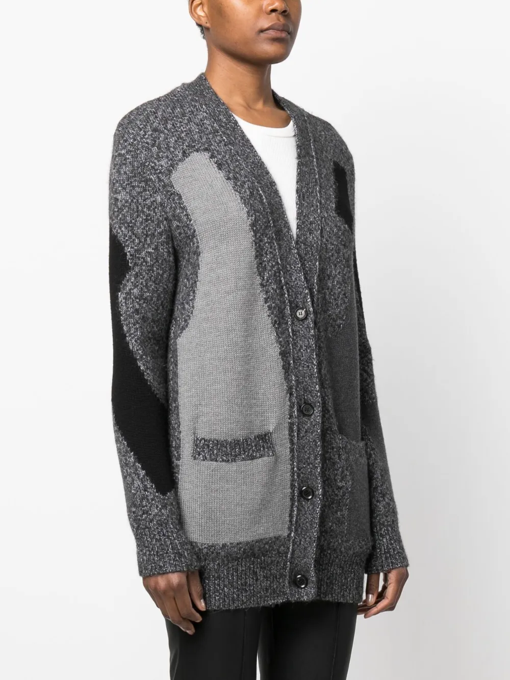 Shop Moschino Patterned Intarsia-knit Cardigan In Grey