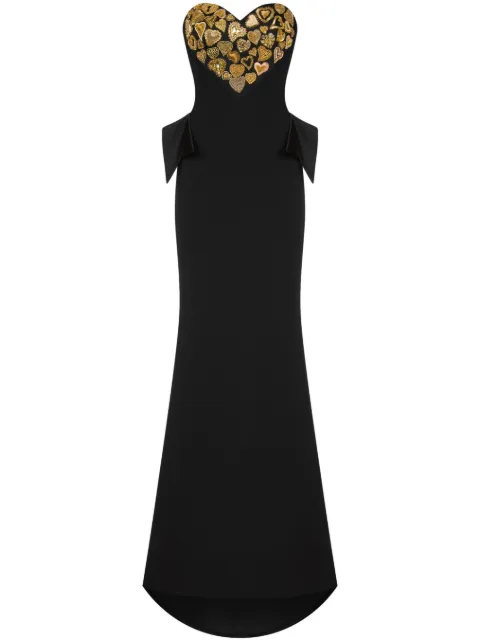 Moschino sweetheart-neck embroidered maxi dress