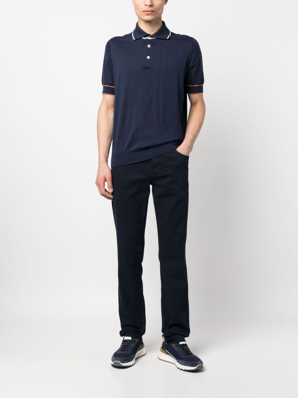 Brunello Cucinelli Poloshirt met gestreept detail - Blauw