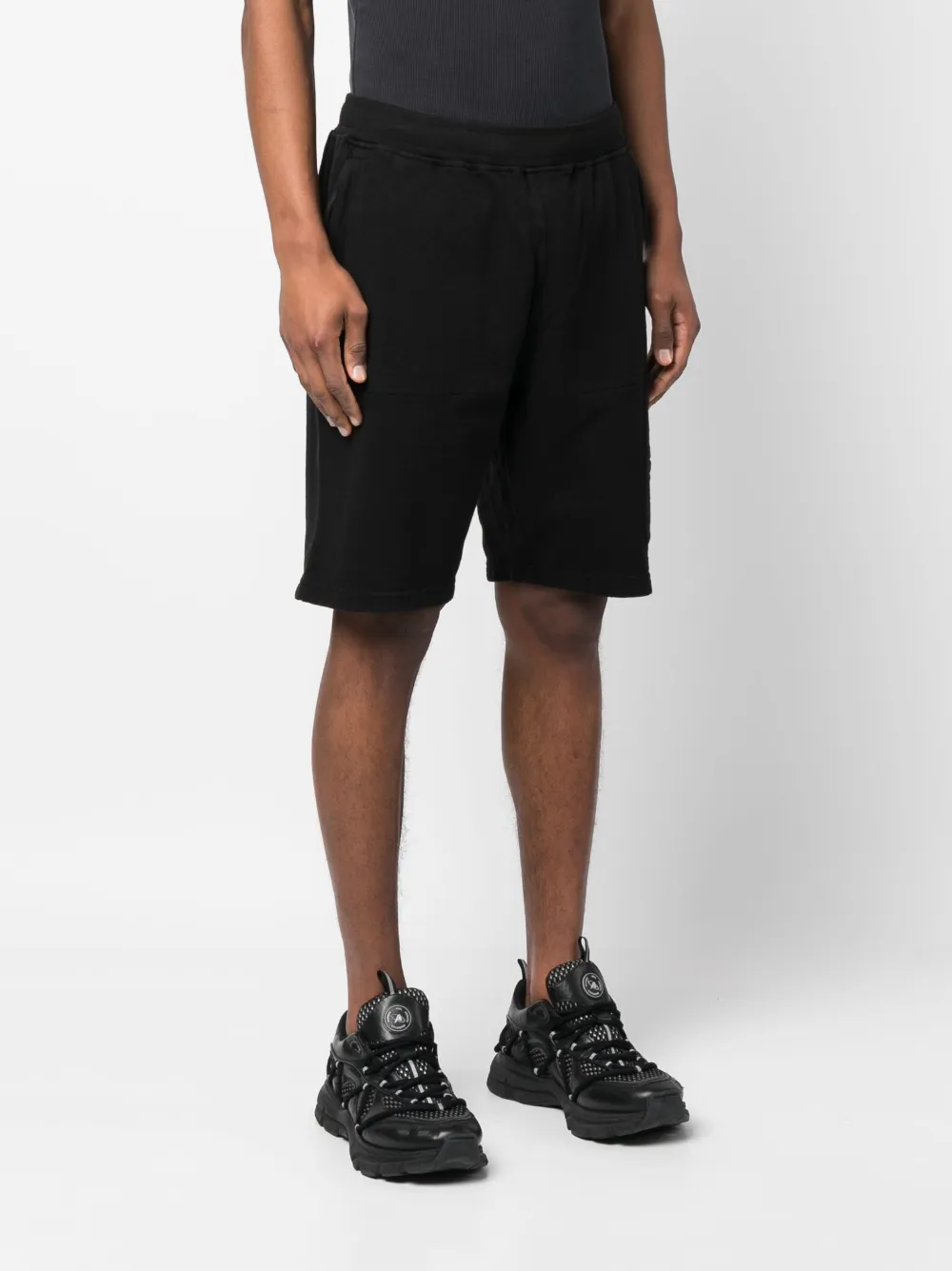 Stone Island Side Logo-patch Elasticated-waistband Shorts In Black