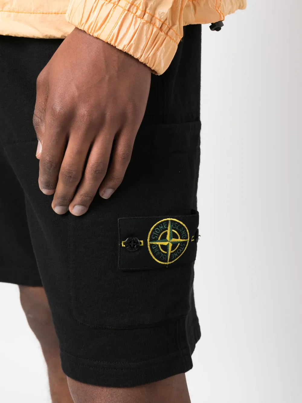 Stone Island Side Logo-patch Elasticated-waistband Shorts In Black