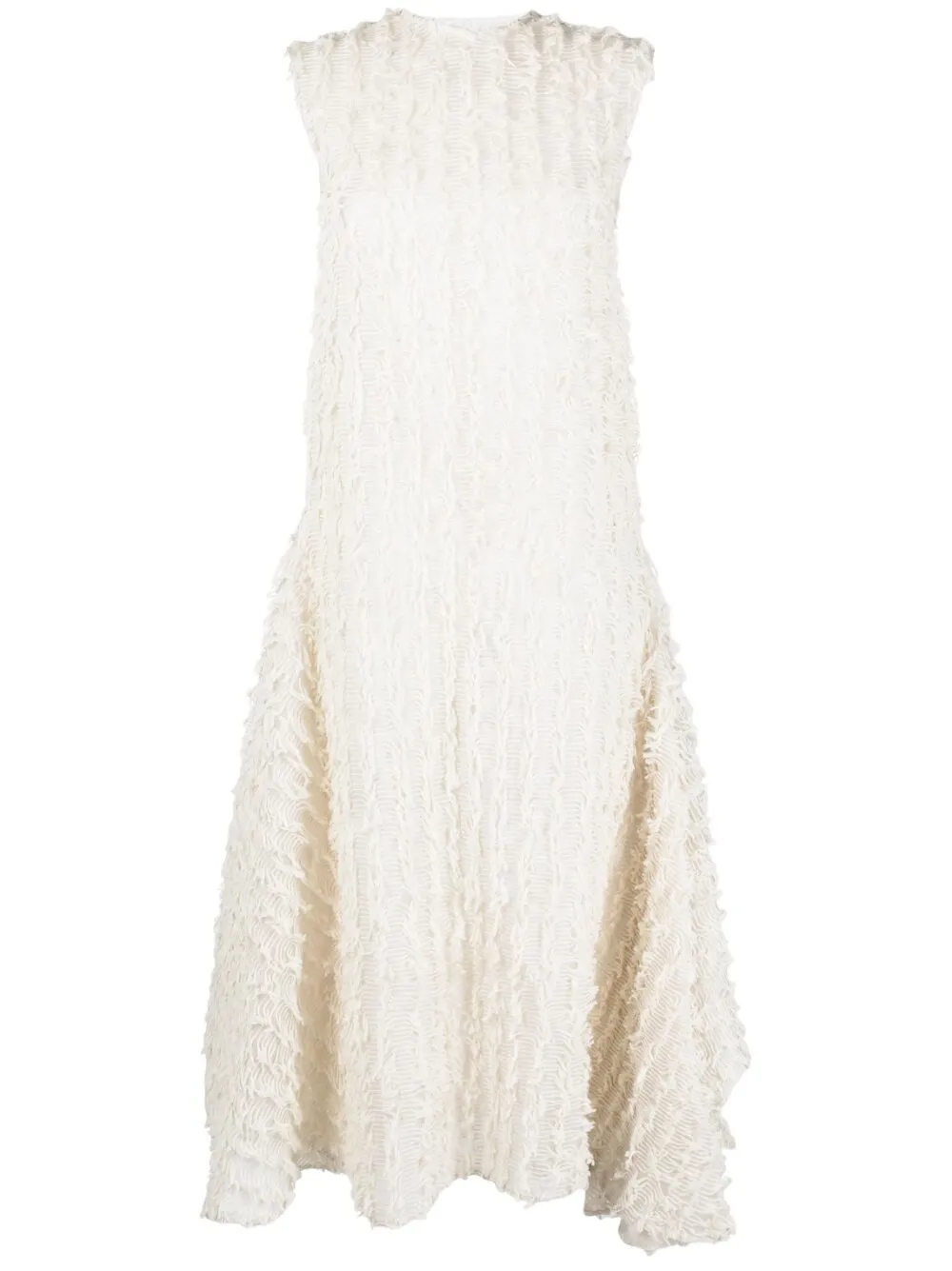 Shop Calcaterra Frayed-trim Midi Dress In Neutrals