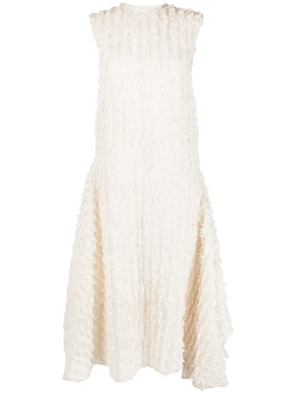 frayed-trim midi dress