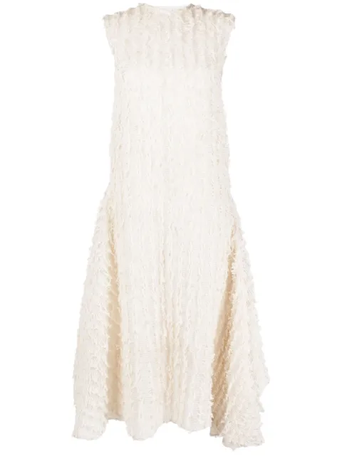 Calcaterra vestido midi con ribete deshilachado