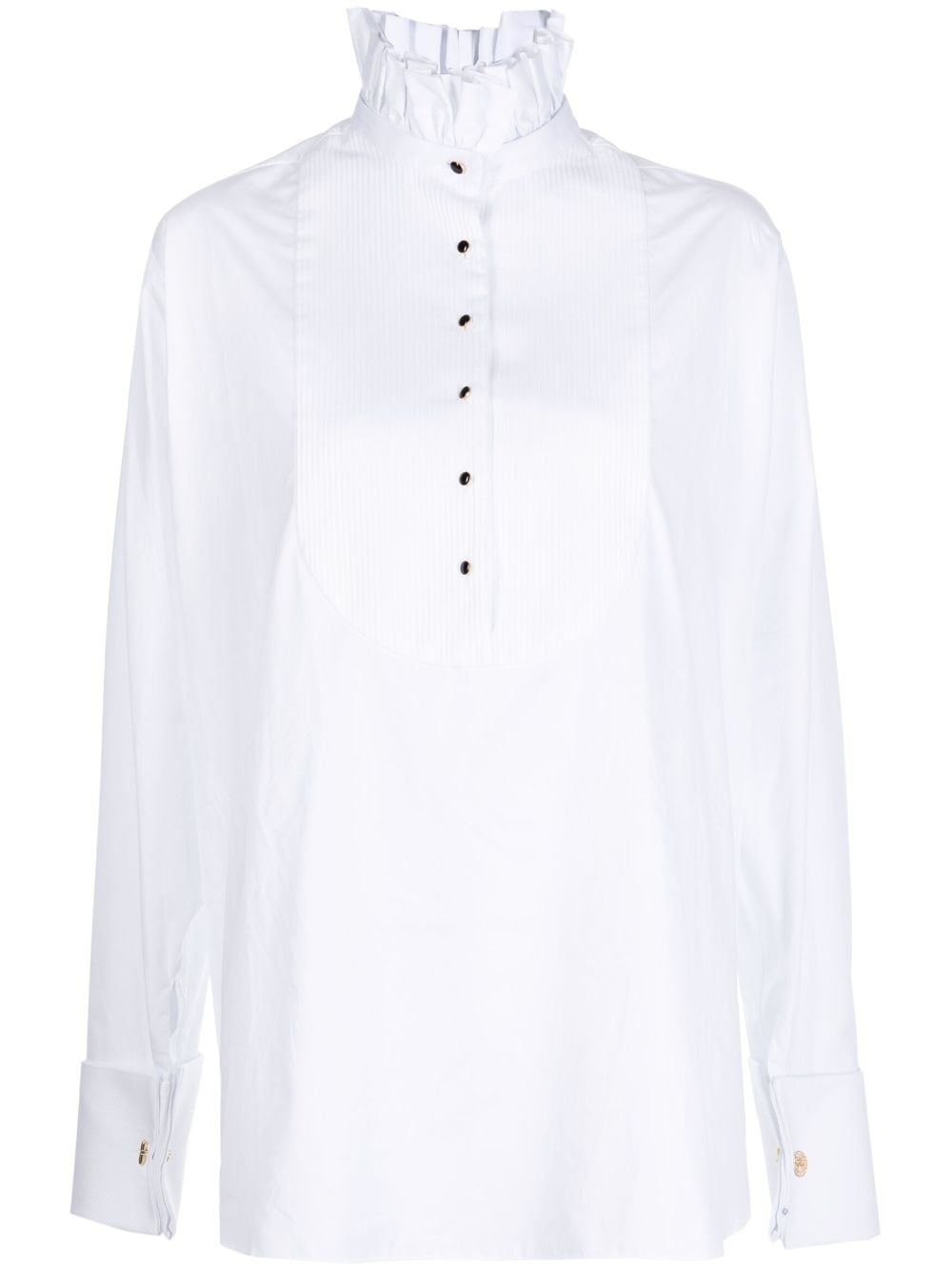 Prune Goldschmidt Ruffle-neck Cotton Shirt In White
