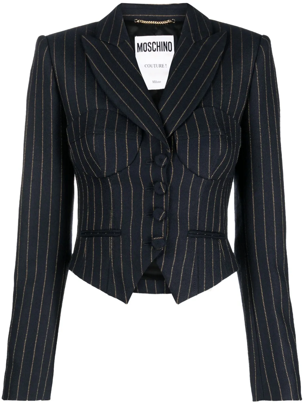 Moschino Cropped Striped Blazer In Blue