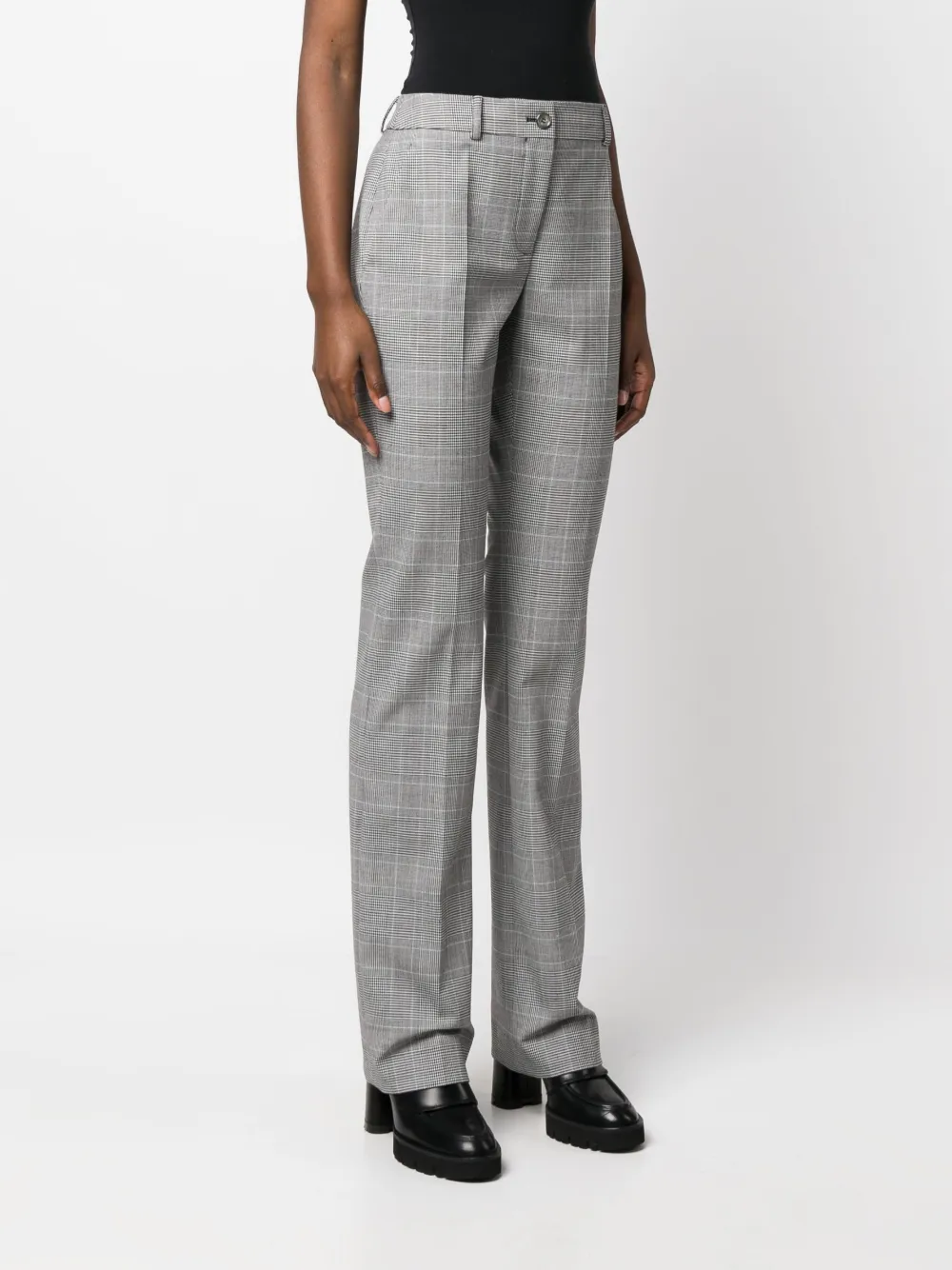 Moschino Checked Straight-leg Trousers in Black, view 3