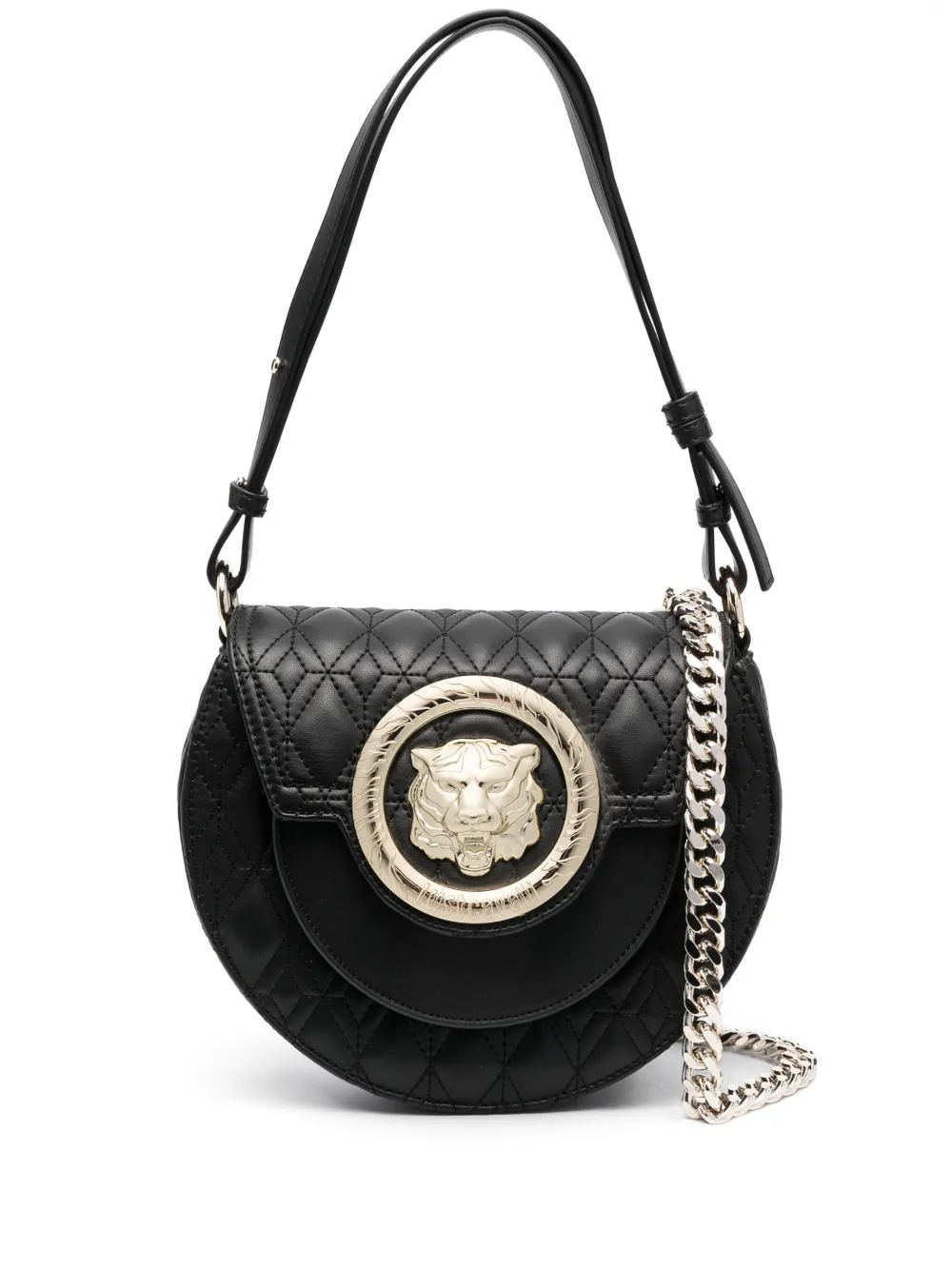 Just Cavalli Logo-plaque Quilted Shoulder Bag In Black