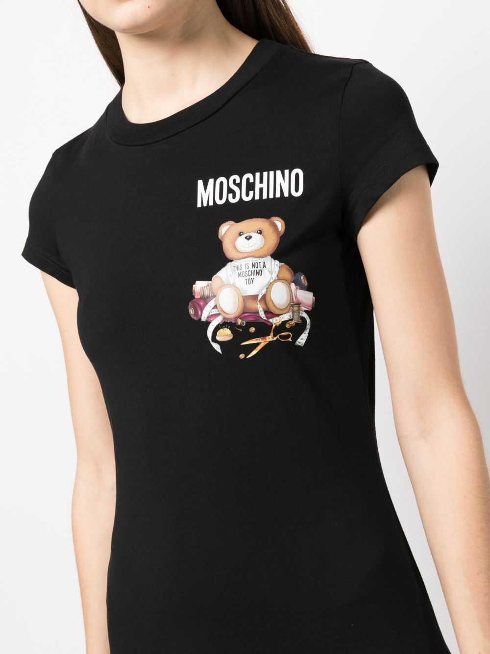 Shop Moschino Logo-print Pleated Short Dress In Black