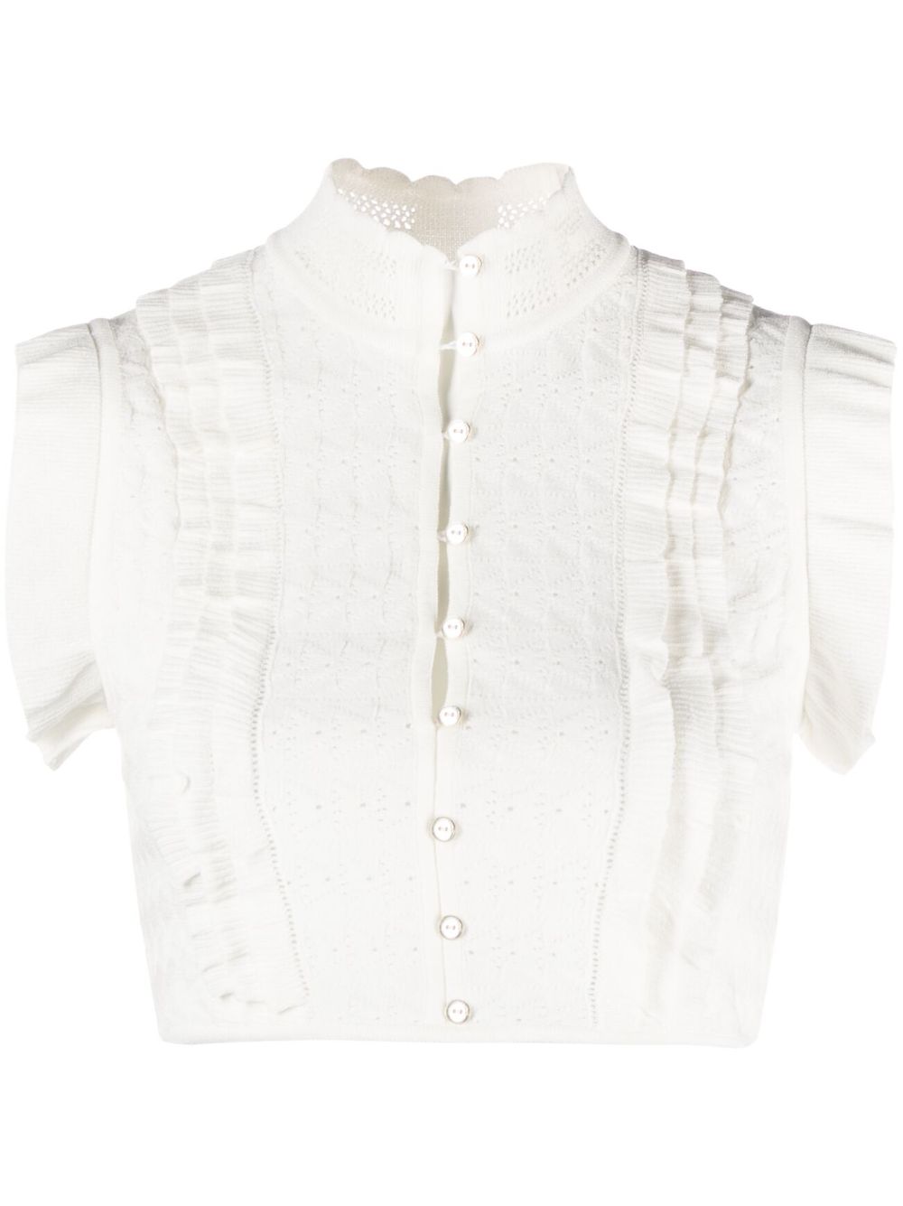 Elisabetta Franchi ruffled pointelle-knit top - White