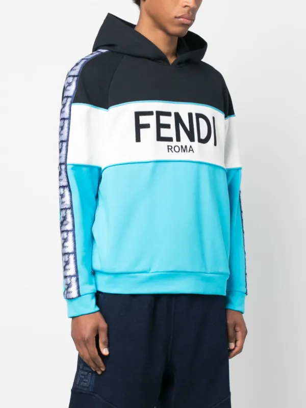 FENDI logo print monogram band Hoodie Blue FARFETCH SA