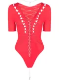 POSTER GIRL cut-out lace-up bodysuit - Red