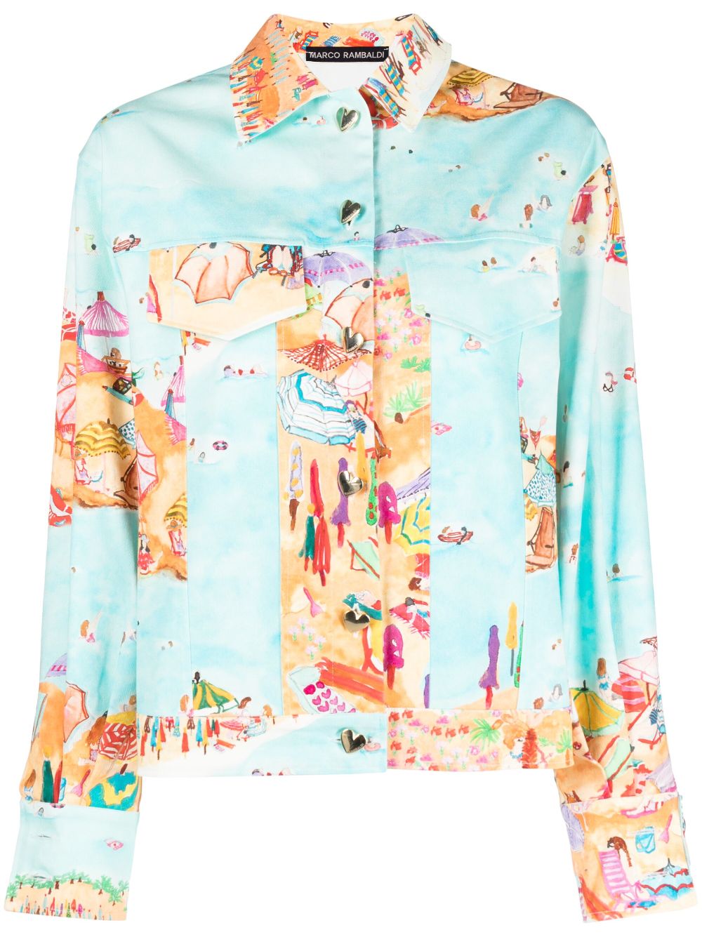 Marco Rambaldi Beach-print Denim Jacket In Multicolor