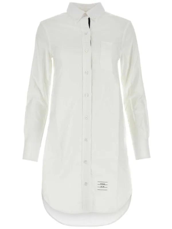 Thom Browne Oxford Grosgrain Placket Mini Shirtdress in White