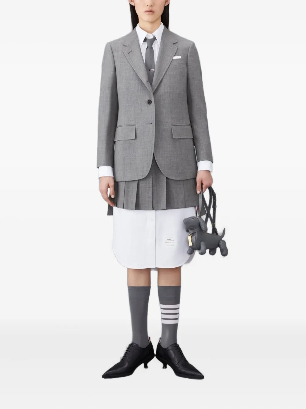 Thom Browne Grosgrain-trimmed Pleated Wool-blend Mini Skirt In Gray