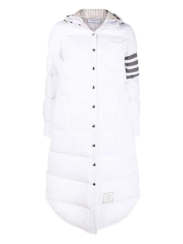 Thom Browne 4-Bar Hooded Padded Coat in White