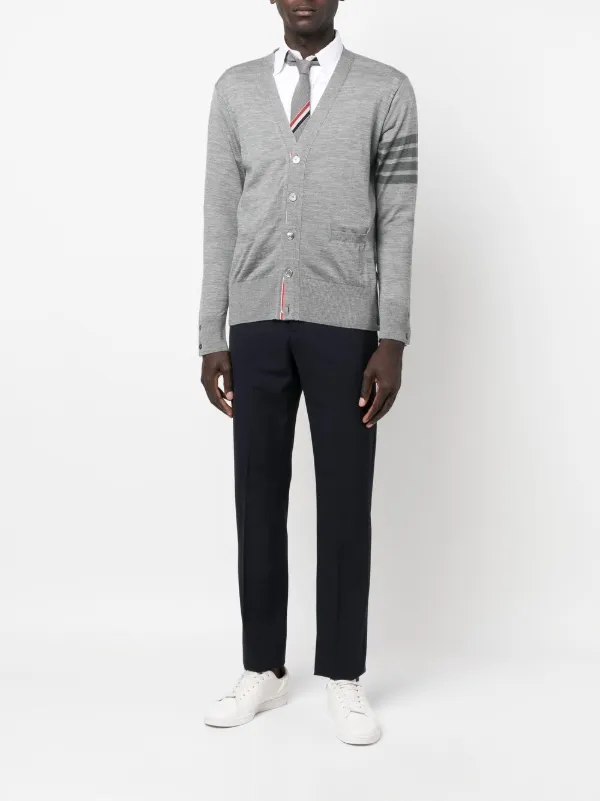 THOM BROWNE グレー カーディガン　4bar THOM BROWNE 4-BAR ウール ベーシック ニット カーディガン 4