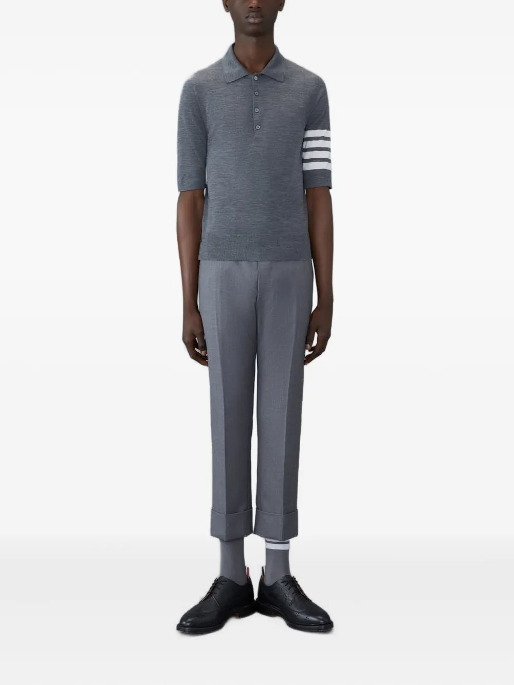 Thom Browne Poloshirt met vier strepen en korte mouwen Grijs