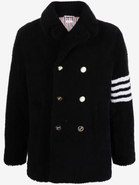 Thom Browne 4-Bar stripe shearling peacoat 