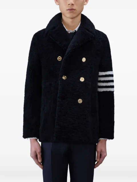 Thom Browne 4-Bar stripe shearling peacoat