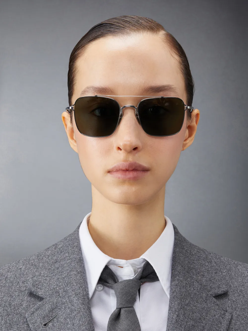 Thom Browne Titanium Aviator Sunglasses In 045 01