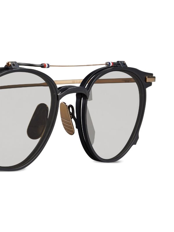 Thom Browne Eyewear round-frame flip-up Sunglasses | Black | FARFETCH AO