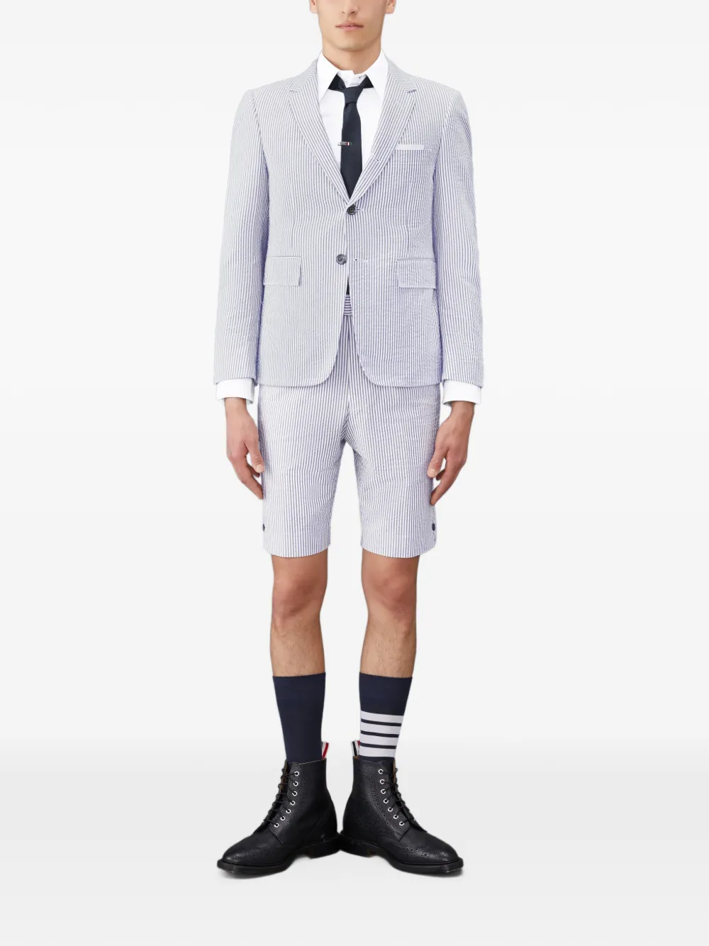 Thom Browne Classic seersucker shorts met bandje Blauw