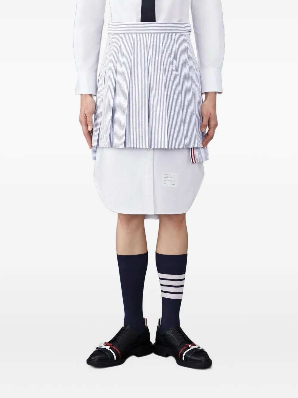 Thom Browne Pleated Striped Mini Skirt In Blue