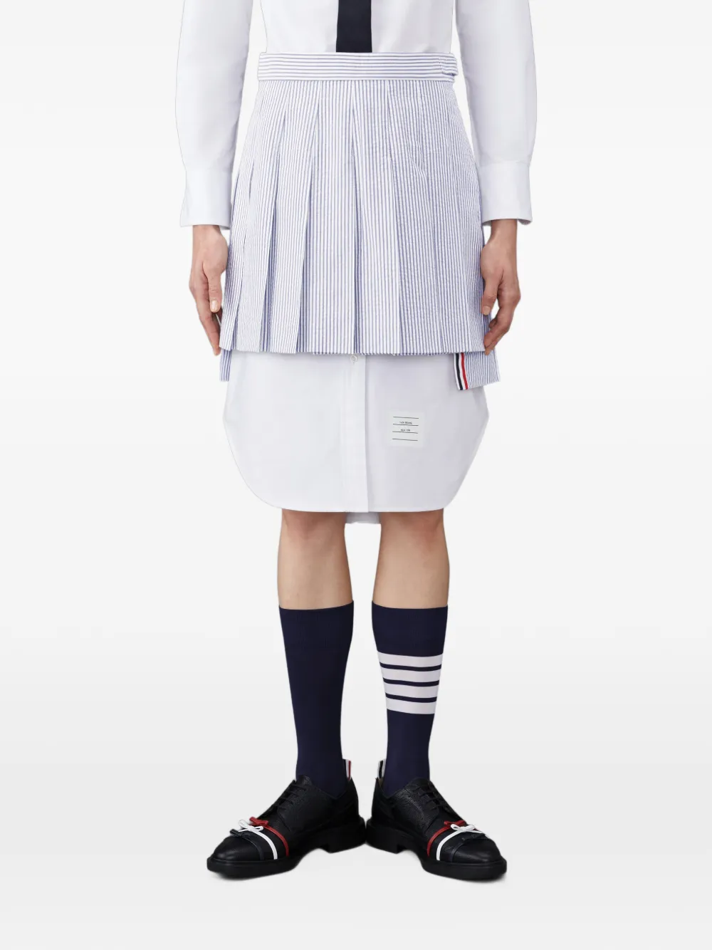 Thom Browne Seersucker mini-plooirok Blauw