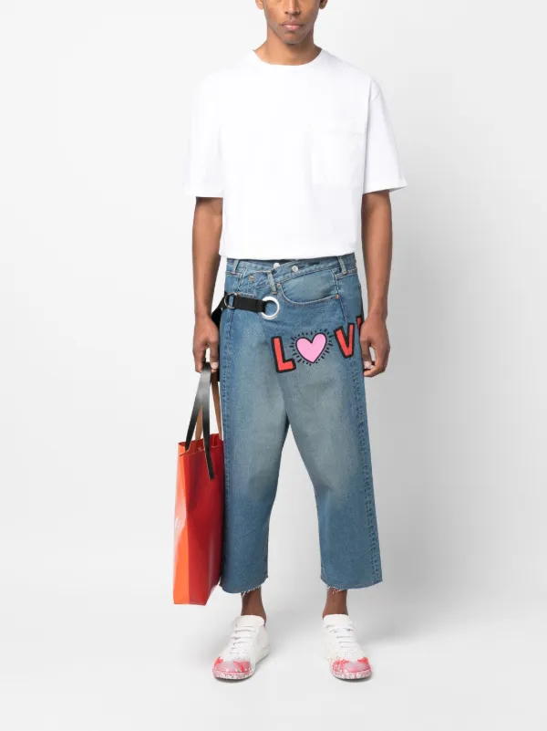 Junya Watanabe MAN グラフィック クロップド デニムパンツ | ブルー 