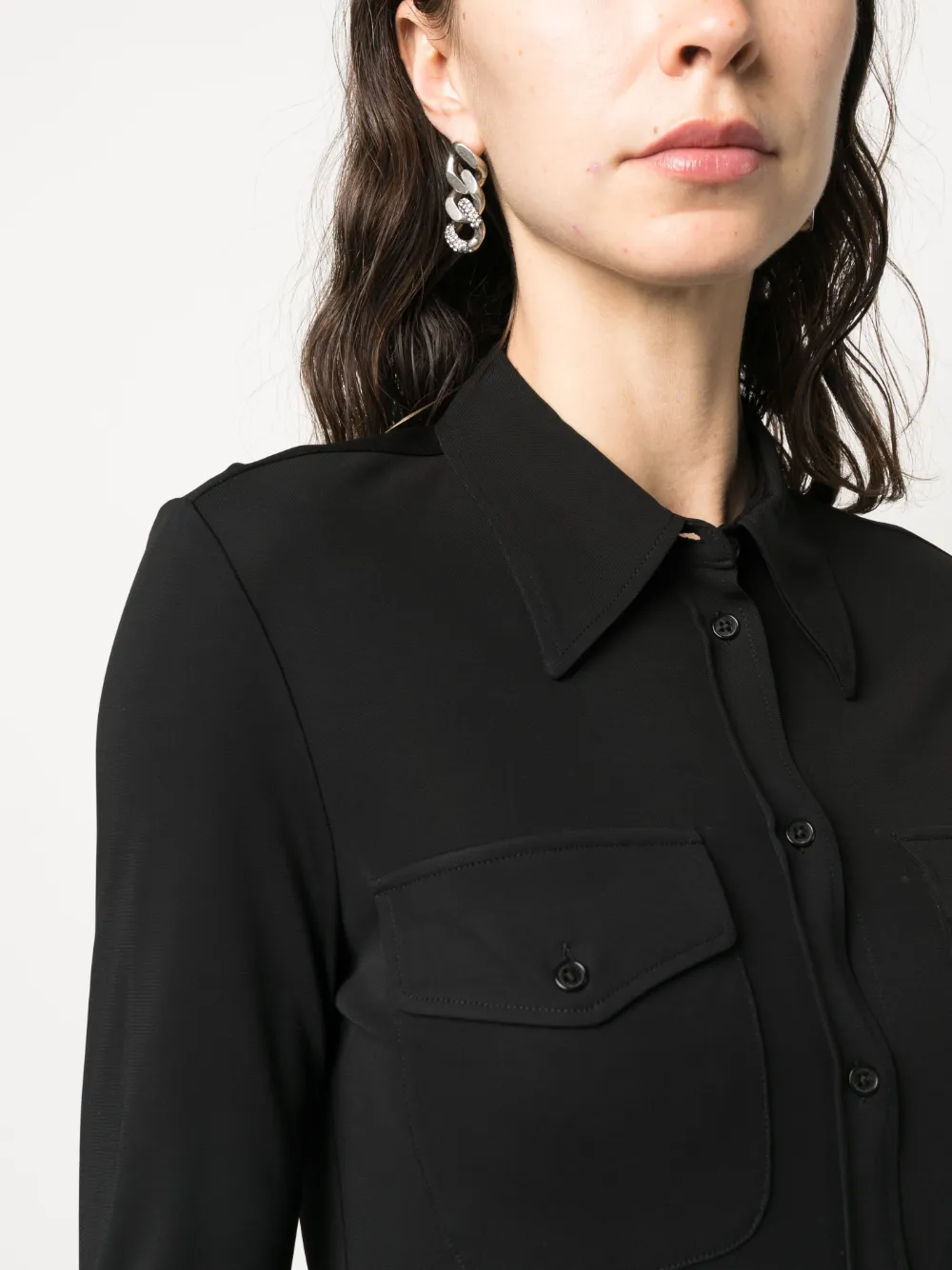 Shop Nili Lotan Chest-pocket Button-up Shirt In Black