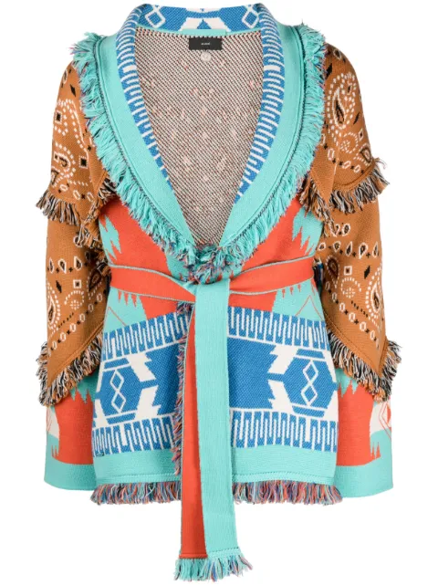 mix-print virgin-wool cardigan
