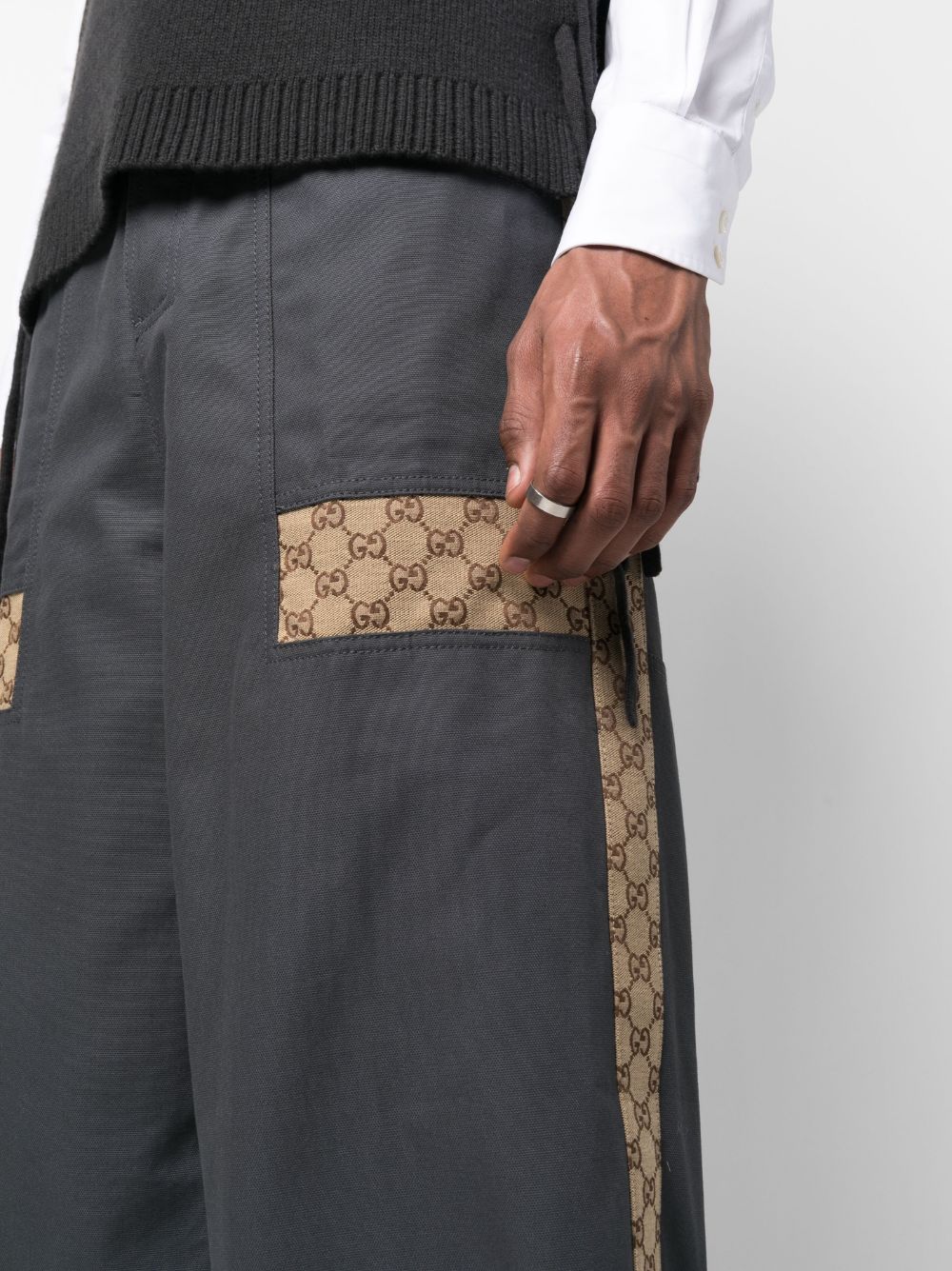 Shop Gucci Monogram-print Loose Fit Trousers In Grau