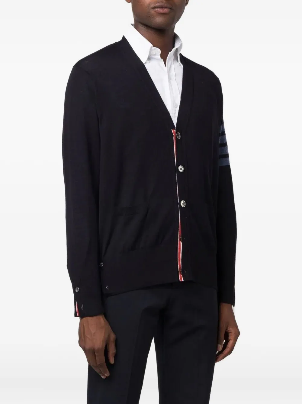  Thom Browne 4-bar V-neck Cardigan - Blue 