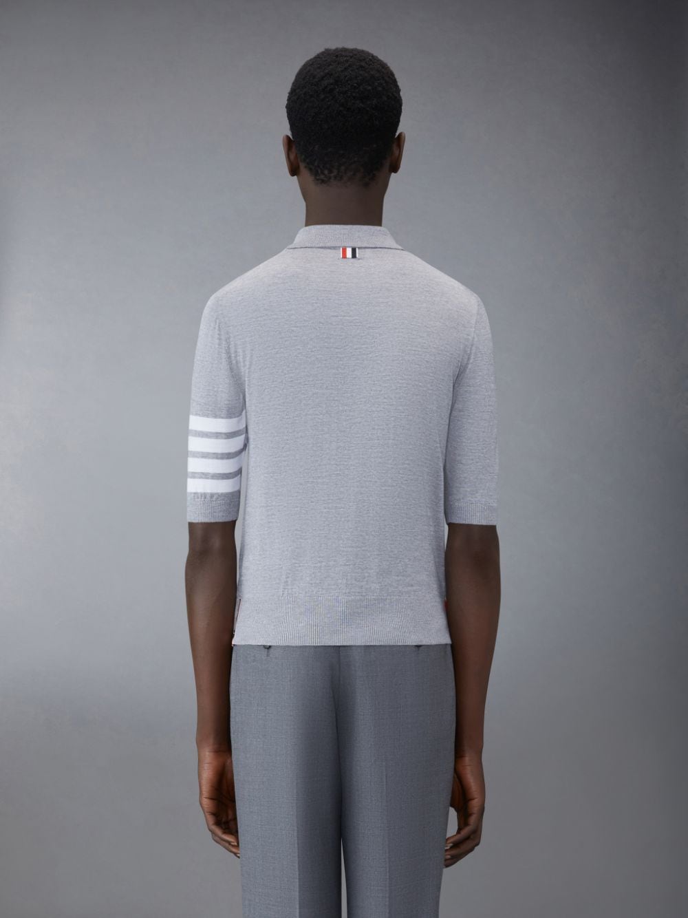 Thom Browne Short Sleeve Polo In Sustainable Fine Merino Wool In Grey