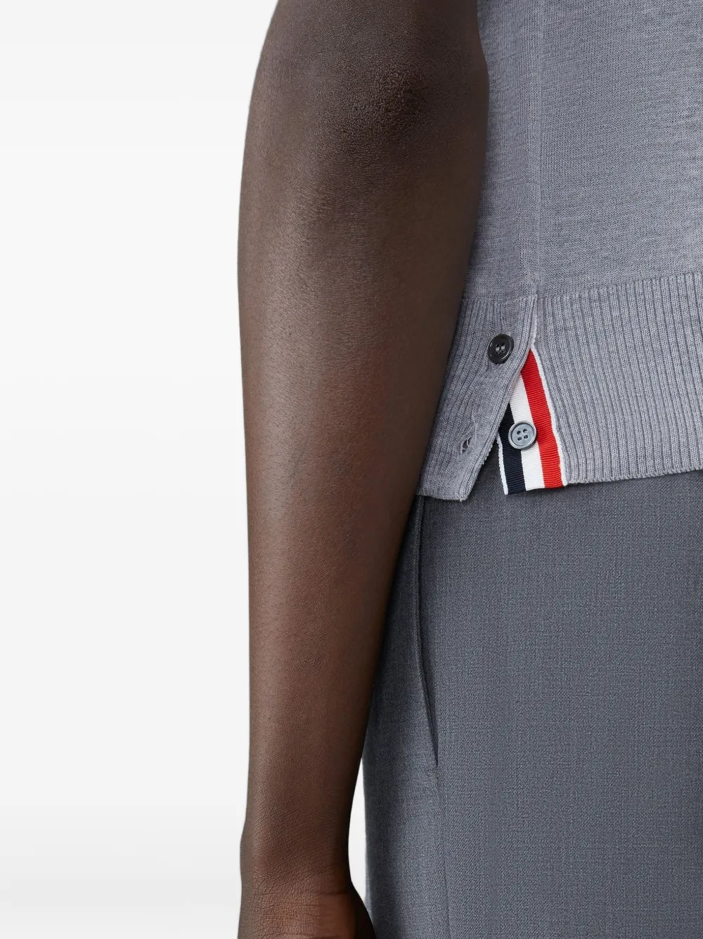 Thom Browne Four-stripe Short-sleeve Polo Shirt In Gray