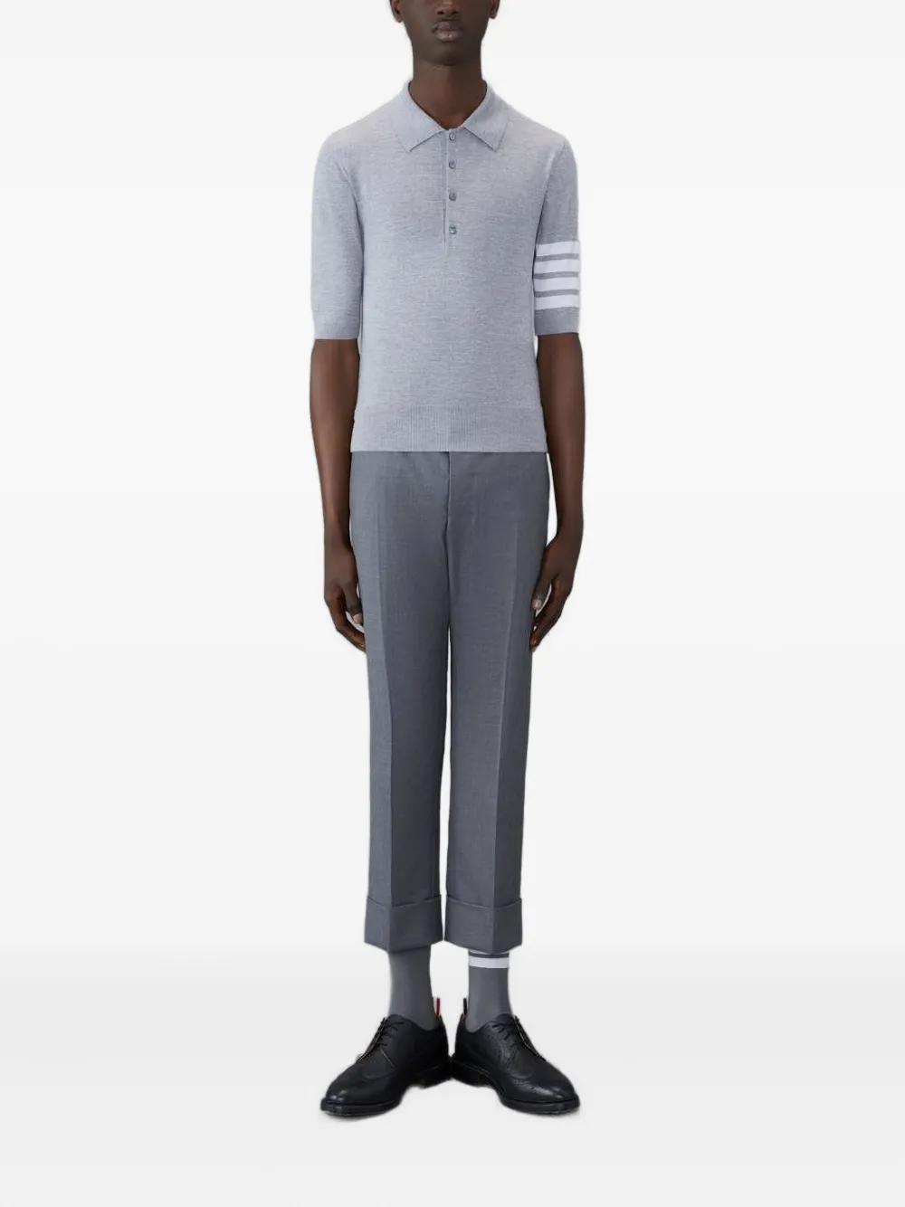 Thom Browne Four-stripe Short-sleeve Polo Shirt In Gray