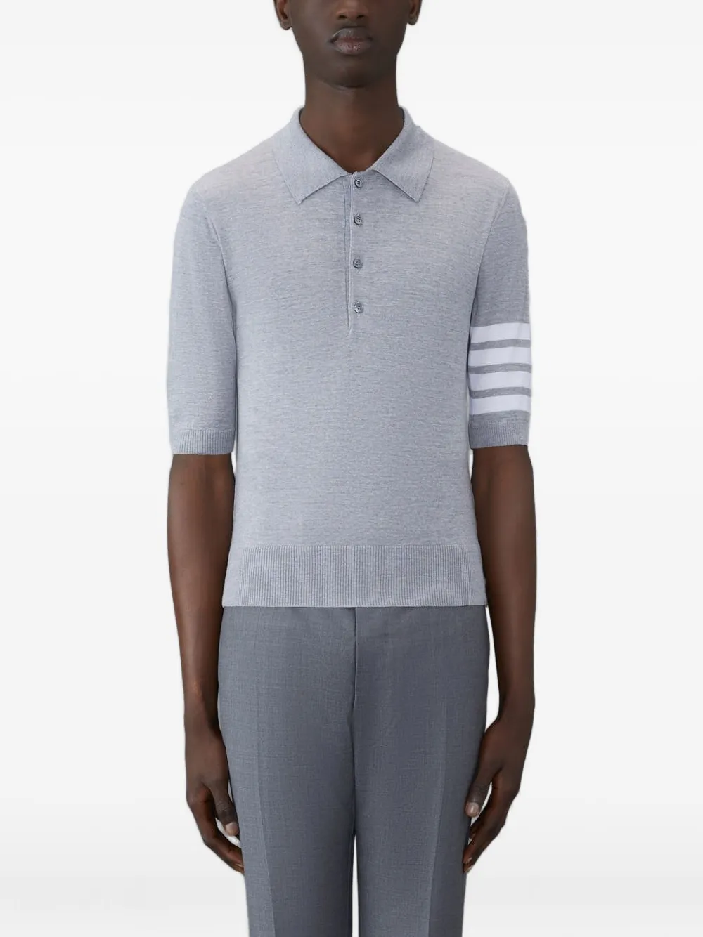 Thom Browne four-stripe short-sleeve polo shirt | Grey | Image 1