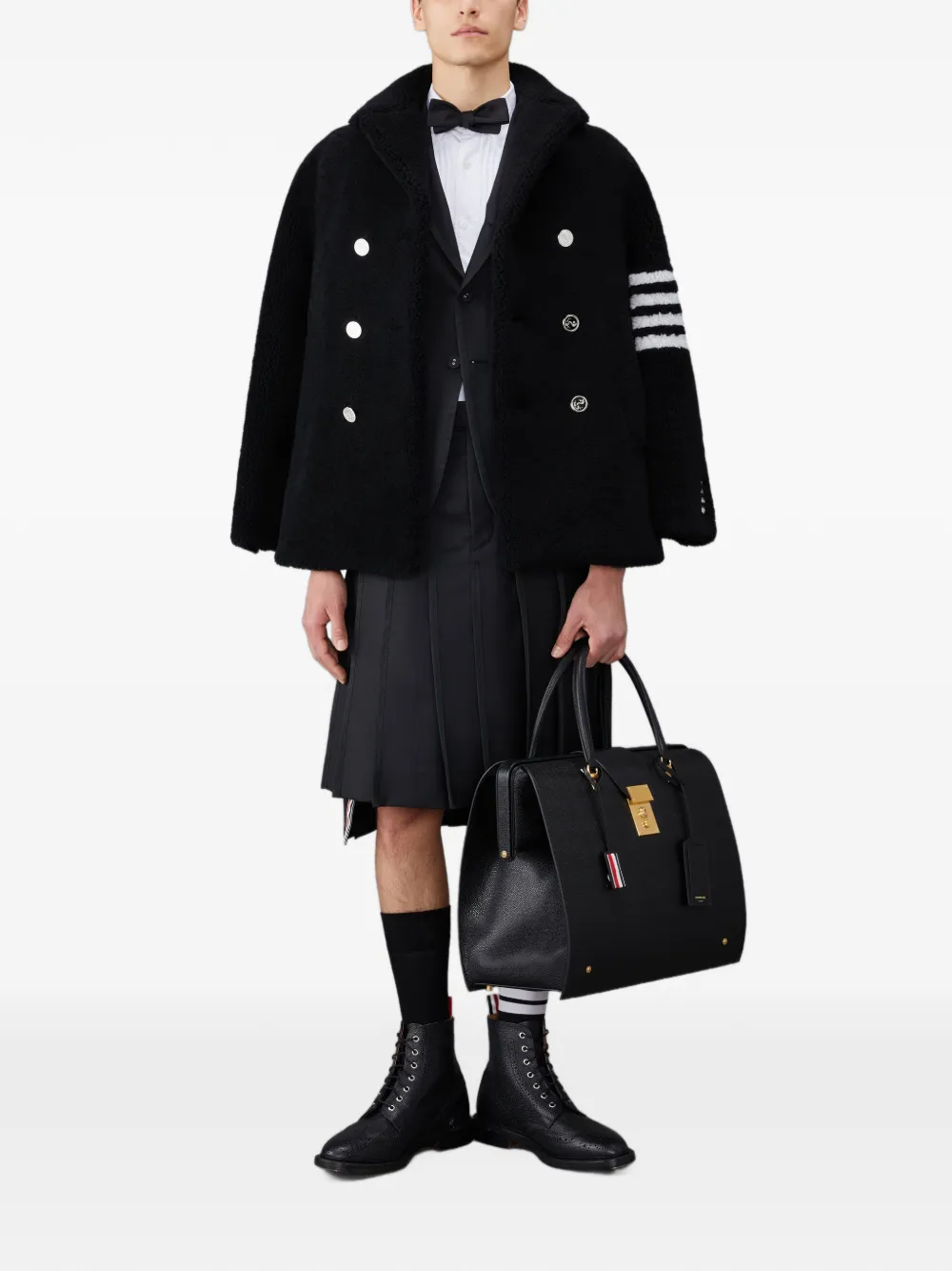 Thom Browne 4-Bar lammy ongestructureerde sailorjas Zwart