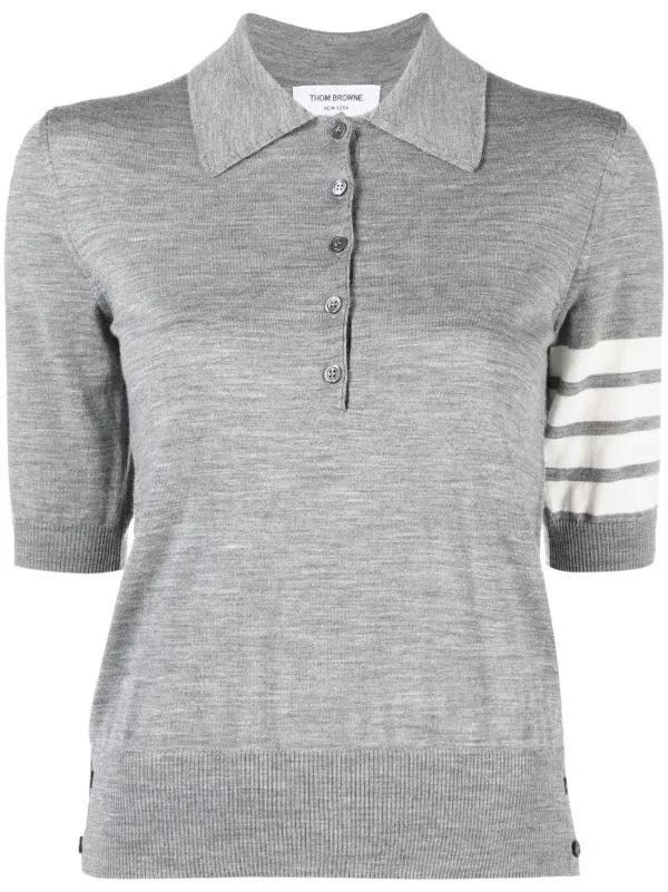 【THOM BROWNE】Stripe Stitch 4 Bar Short Sleeve Polo Shirt Textured Striped Stitch 4-Bar Relaxed Fit Polo | Thom Browne
