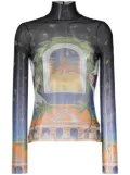 Casablanca Maison D'Ete print mesh top - Black